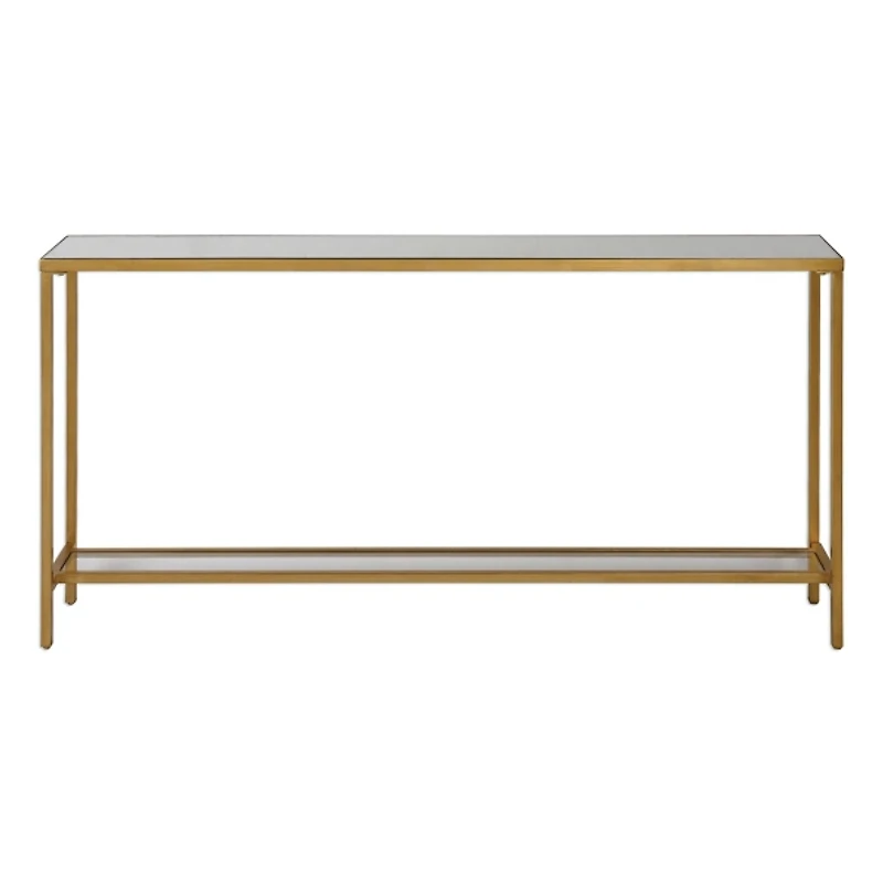 Gold Metal Mirrored Top Slim Console Table
