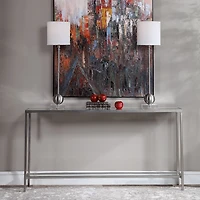 Silver Metal Mirrored Top Slim Console Table