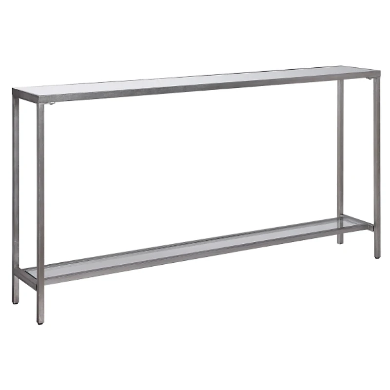 Silver Metal Mirrored Top Slim Console Table