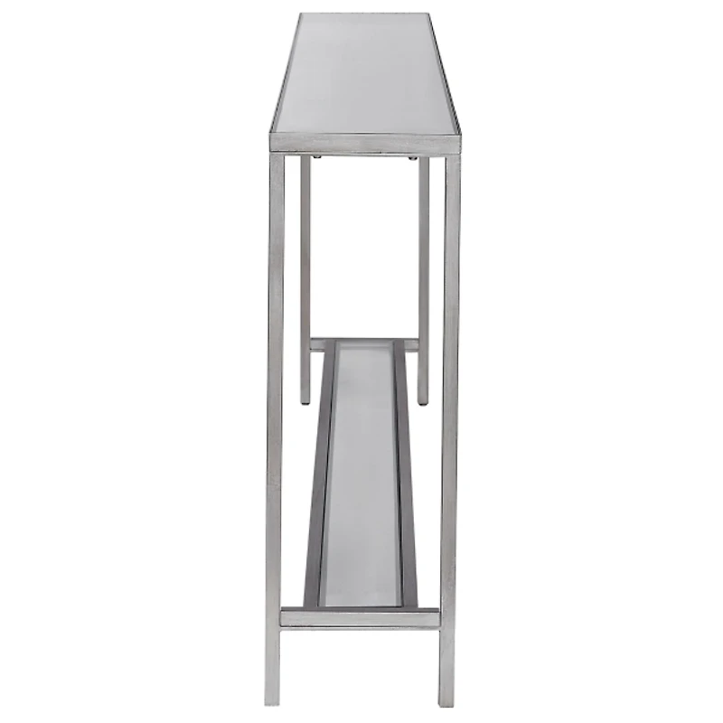 Silver Metal Mirrored Top Slim Console Table