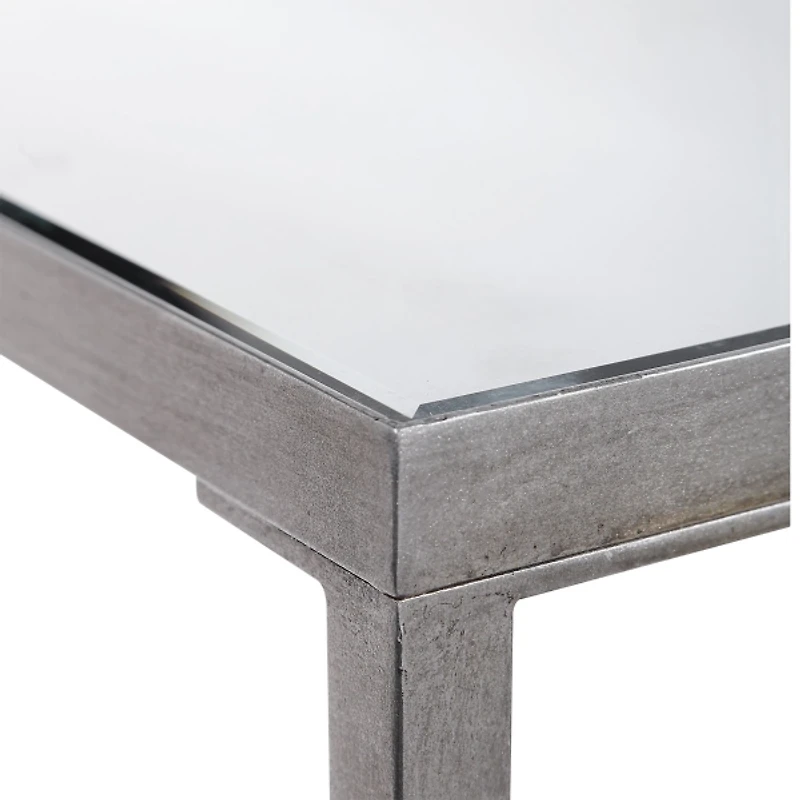 Silver Metal Mirrored Top Slim Console Table