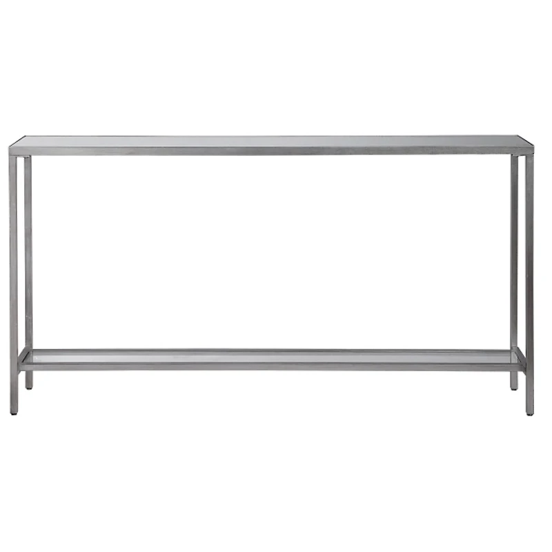 Silver Metal Mirrored Top Slim Console Table