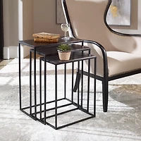 Bronze & Black Metal Nesting Side Tables, Set of 3