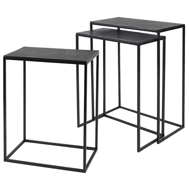 Bronze & Black Metal Nesting Side Tables, Set of 3