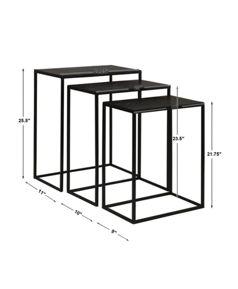 Bronze & Black Metal Nesting Side Tables, Set of 3