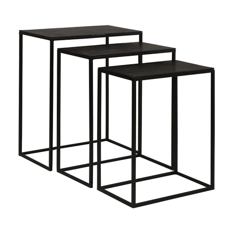 Bronze & Black Metal Nesting Side Tables, Set of 3