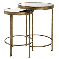 Gold Metal Mirror Top 2-pc. Nesting Side Table Set