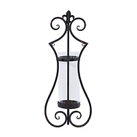 Fleur Distressed Black Iron Sconce, 25 in.