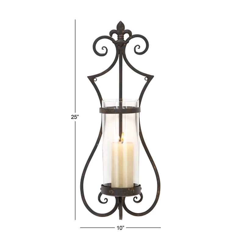 Fleur Distressed Black Iron Sconce, 25 in.