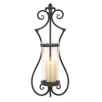 Fleur Distressed Black Iron Sconce, 25 in.
