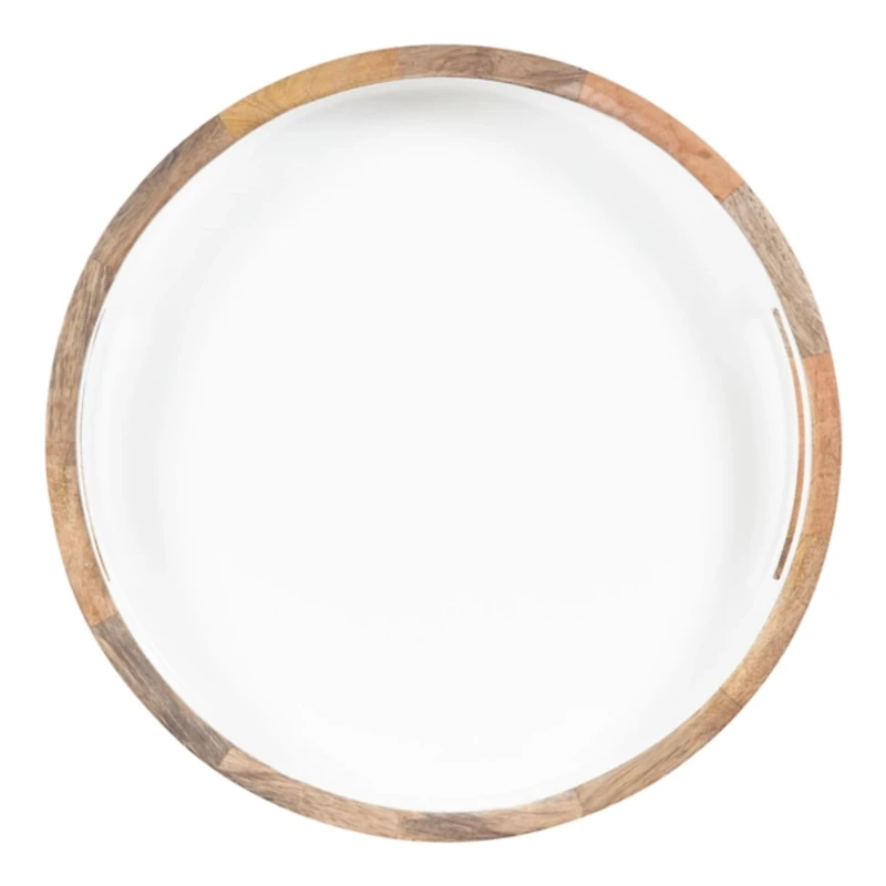 White Enameled Round Mango Wood Tray