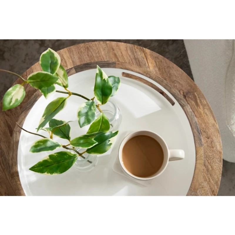 White Enameled Round Mango Wood Tray