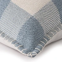 Blue Buffalo Check Stitched Outdoor Throw Pillow