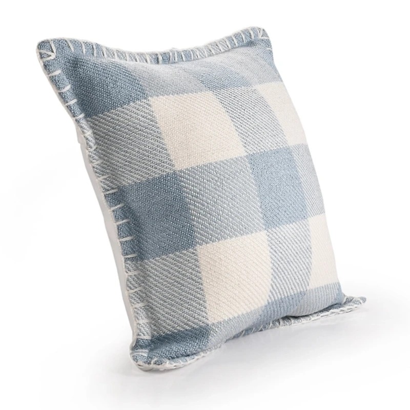 Blue Buffalo Check Stitched Outdoor Throw Pillow