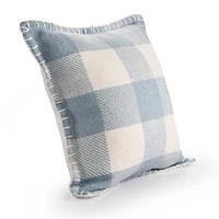 Blue Buffalo Check Stitched Outdoor Throw Pillow