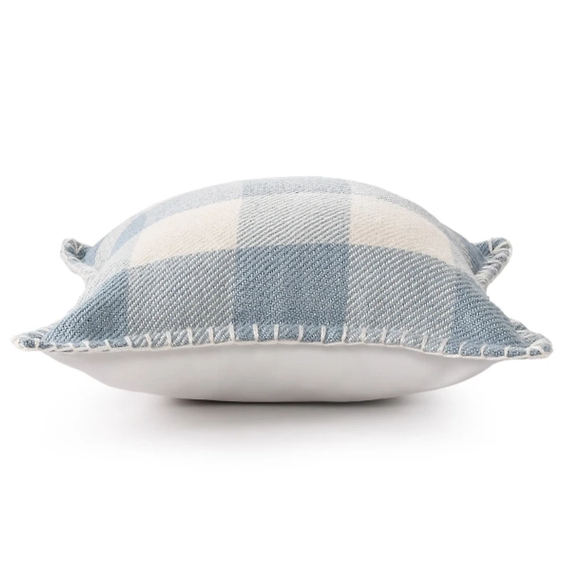 Blue Buffalo Check Stitched Outdoor Throw Pillow