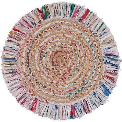 Round Multicolor Braided Jute Area Rug, 3x3