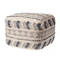Ivory and Navy Textured Stripe Pouf