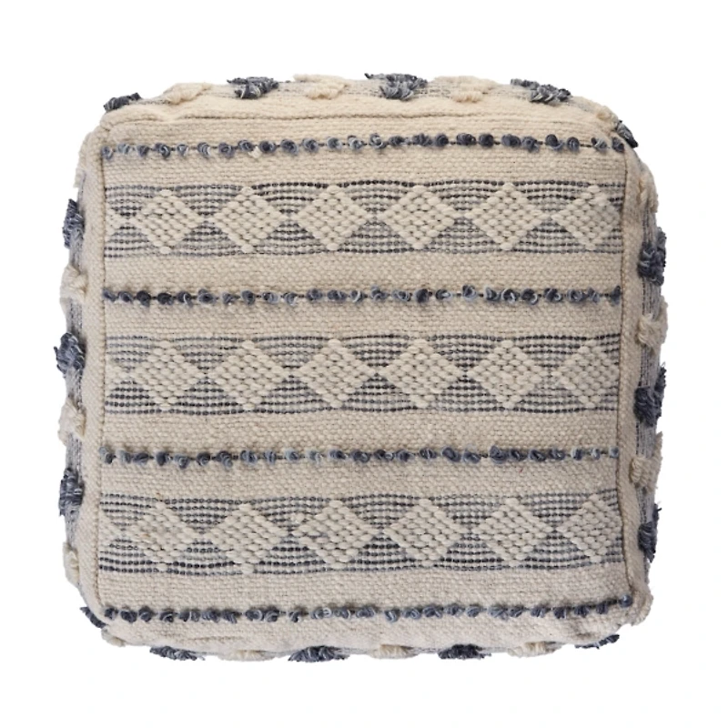 Ivory and Navy Textured Stripe Pouf