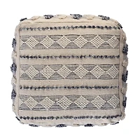 Ivory and Navy Textured Stripe Pouf