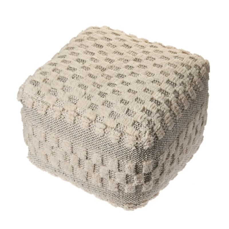 Flatweave Tufted Checker Wool Pouf