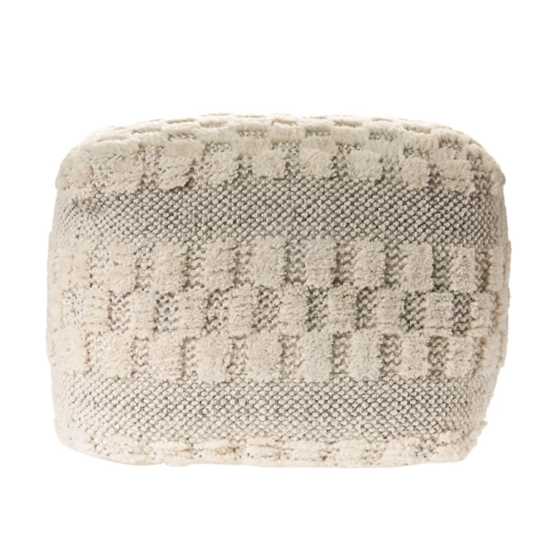 Flatweave Tufted Checker Wool Pouf