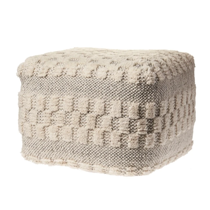 Flatweave Tufted Checker Wool Pouf