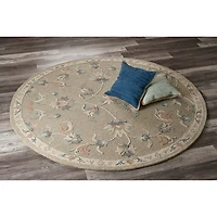 Round Gray Traditional Floral Area Rug, 4x4
