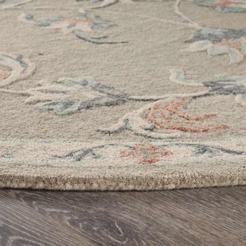 Round Gray Traditional Floral Area Rug, 4x4