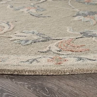 Round Gray Traditional Floral Area Rug, 4x4