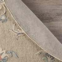 Round Gray Traditional Floral Area Rug, 4x4