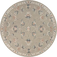 Round Gray Traditional Floral Area Rug, 4x4