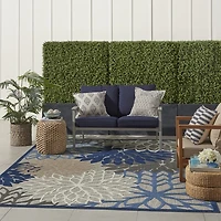Blue Floral Burst Outdoor Area Rug, 6x9