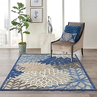 Blue Floral Burst Outdoor Area Rug, 6x9