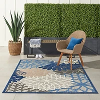 Blue Floral Burst Outdoor Area Rug, 6x9