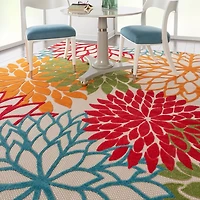 Bright Red Floral Burst Outdoor Area Rug, 6x9