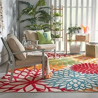 Bright Red Floral Burst Outdoor Area Rug, 6x9