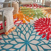 Bright Red Floral Burst Outdoor Area Rug, 6x9
