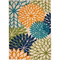 Green and Blue Floral Burst Outdoor Area Rug, 6x9