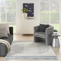 Blue and Ivory Linear Orb Washable Area Rug, 5x7