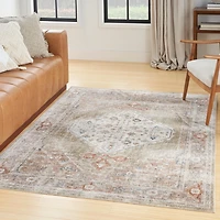 Sage Distressed Medallion Washable Area Rug, 5x7