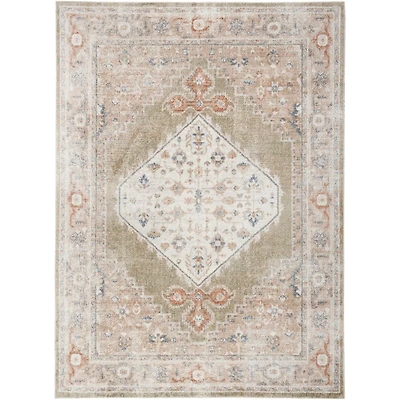 Sage Distressed Medallion Washable Area Rug, 5x7