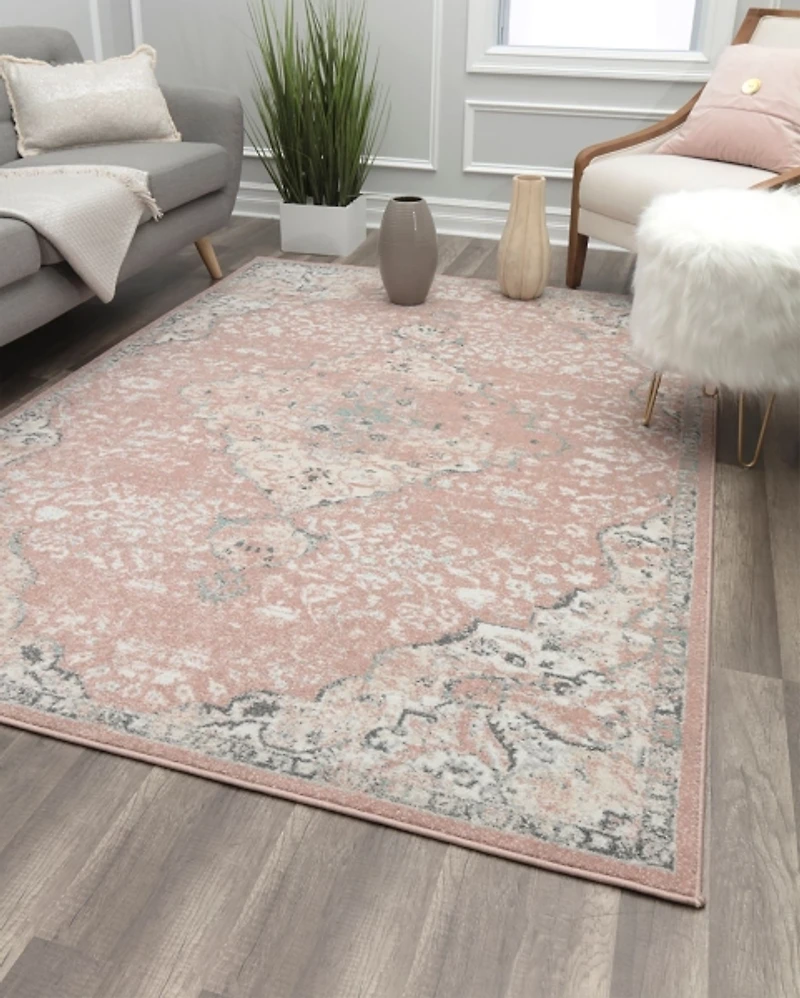 Pink Rose Medallion Area Rug, 5x7