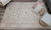 Pink Peony Medallion Area Rug, 5x7