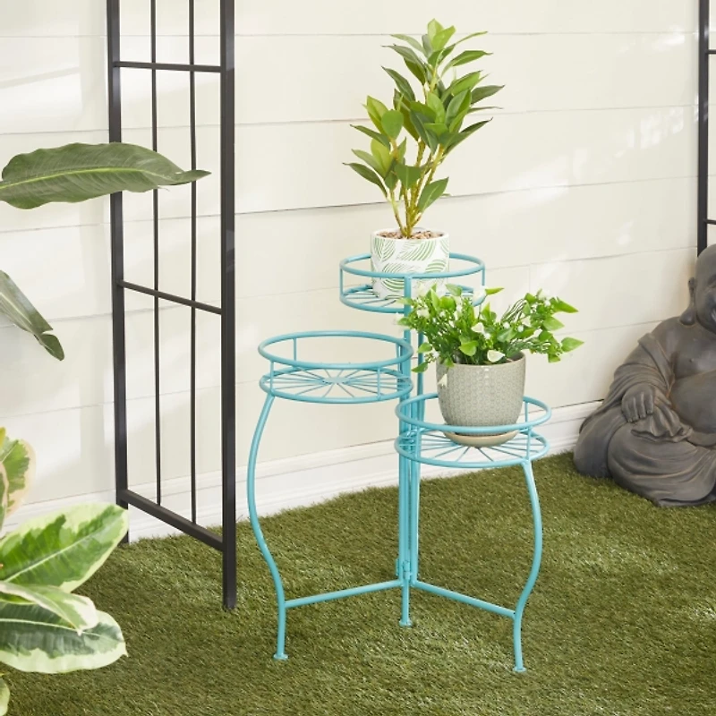Turquoise Metal Starburst 3-Tier Plant Stand