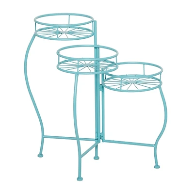 Turquoise Metal Starburst 3-Tier Plant Stand