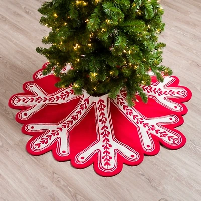 Red and White Snowflake Shaped Tree Skirt