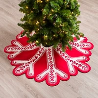 Red and White Snowflake Shaped Tree Skirt
