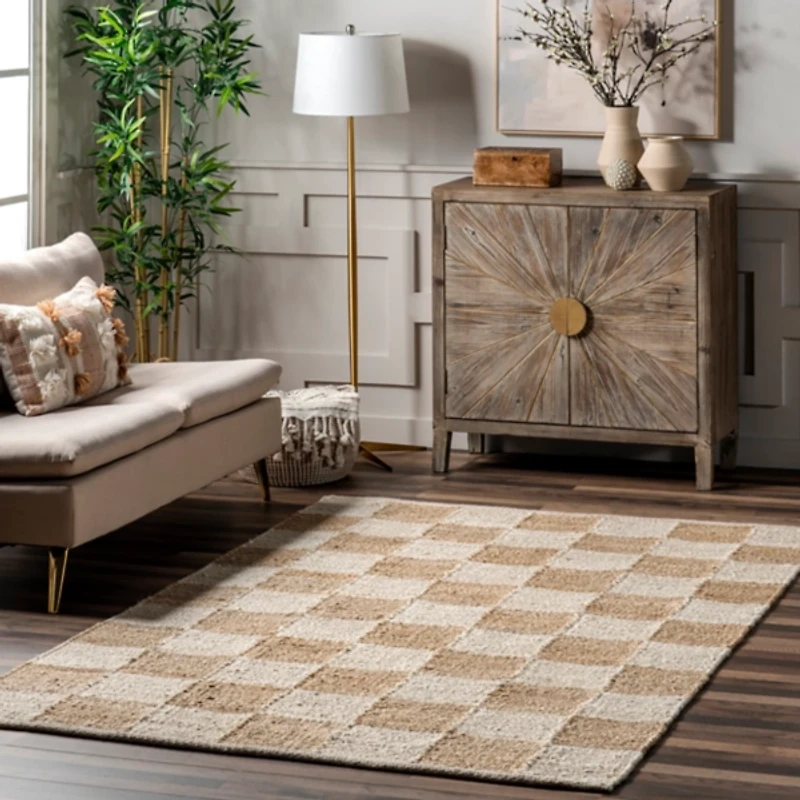 Jute Tan Checkered Area Rug, 5x8