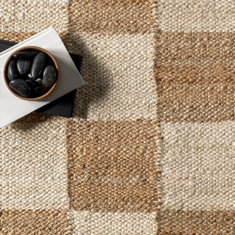 Jute Tan Checkered Area Rug, 5x8